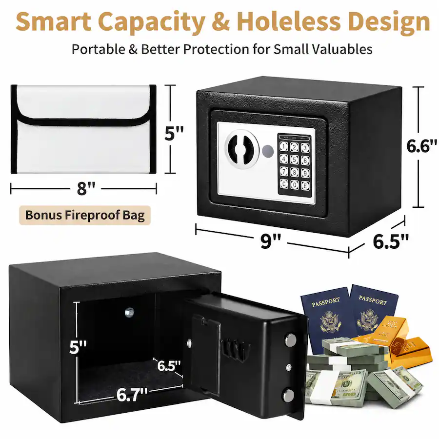 Sample Box Portable Safe Locksworth 0.25 Cubic Feet Electronic Digital Safe Box, Steel Money ...
