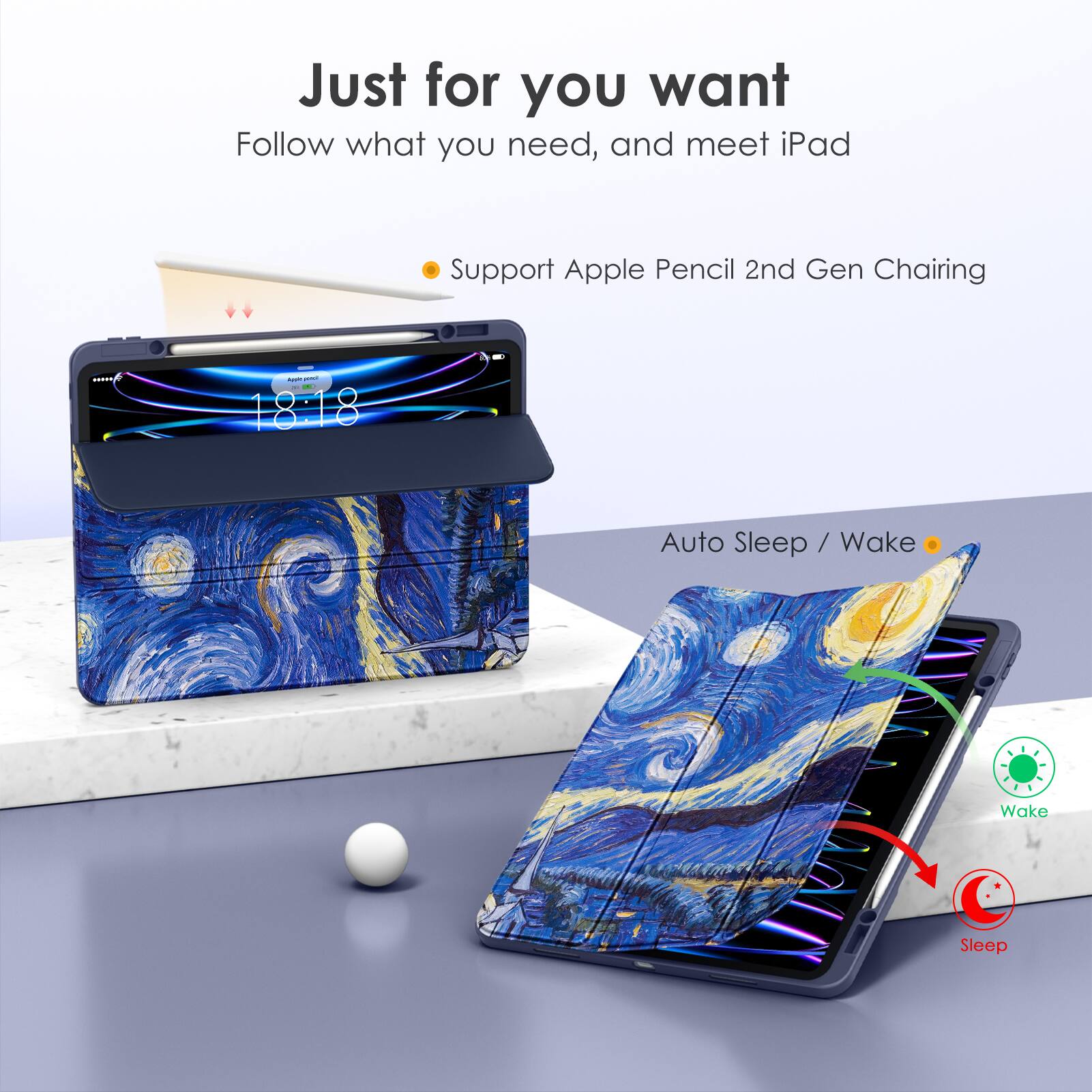 Just for you want  
Follow what you need, and meet iPad  

- Support Apple Pencil 2nd Gen Charging  
- Auto Sleep / Wake