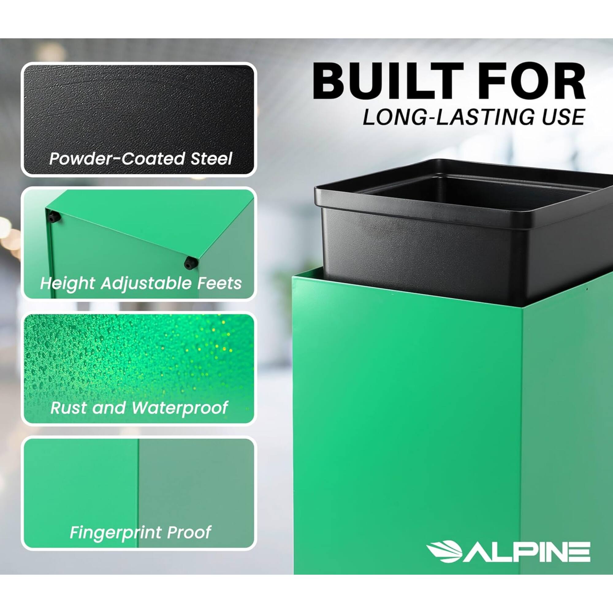 BUILT FOR LONG-LASTING USE, Powder-Coated Steel, Height Adjustable Feets, Rust and Waterproof, Fingerprint Proof, ALPINE