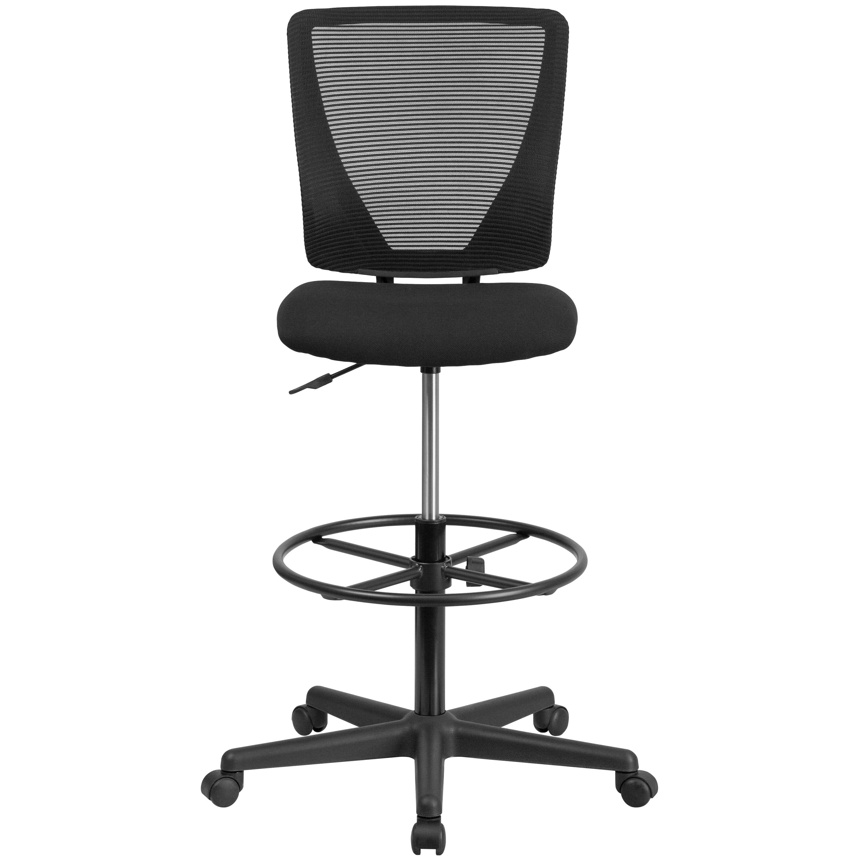 Alt View 7. Emma + Oliver - Ergonomic Mid-Back Mesh Drafting Chair with Fabric Seat and Adjustable Foot Ring - Black.