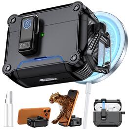 Dteck - for AirPods Pro 3 Generation Case with Secure Lock & Phone Stand, Compatible with MagSafe,Automatic Snap Switch Cover - Black