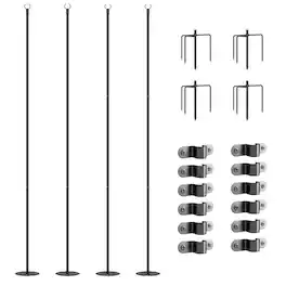 Outsunny - 4 Pack of String Light Poles, 8' Light Poles for Hanging Outside Decor, Steel Lighting Stand for Patio, Backyard - Black