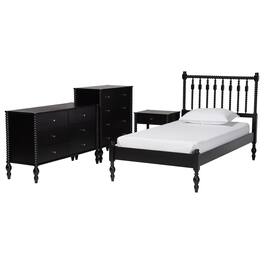 Baxton Studio - Denita Spindle 4-Piece Bedroom Set - Farmhouse Platform Bed with Matching Dresser, Chest, and 1-Drawer Nightstand, Twin - Black
