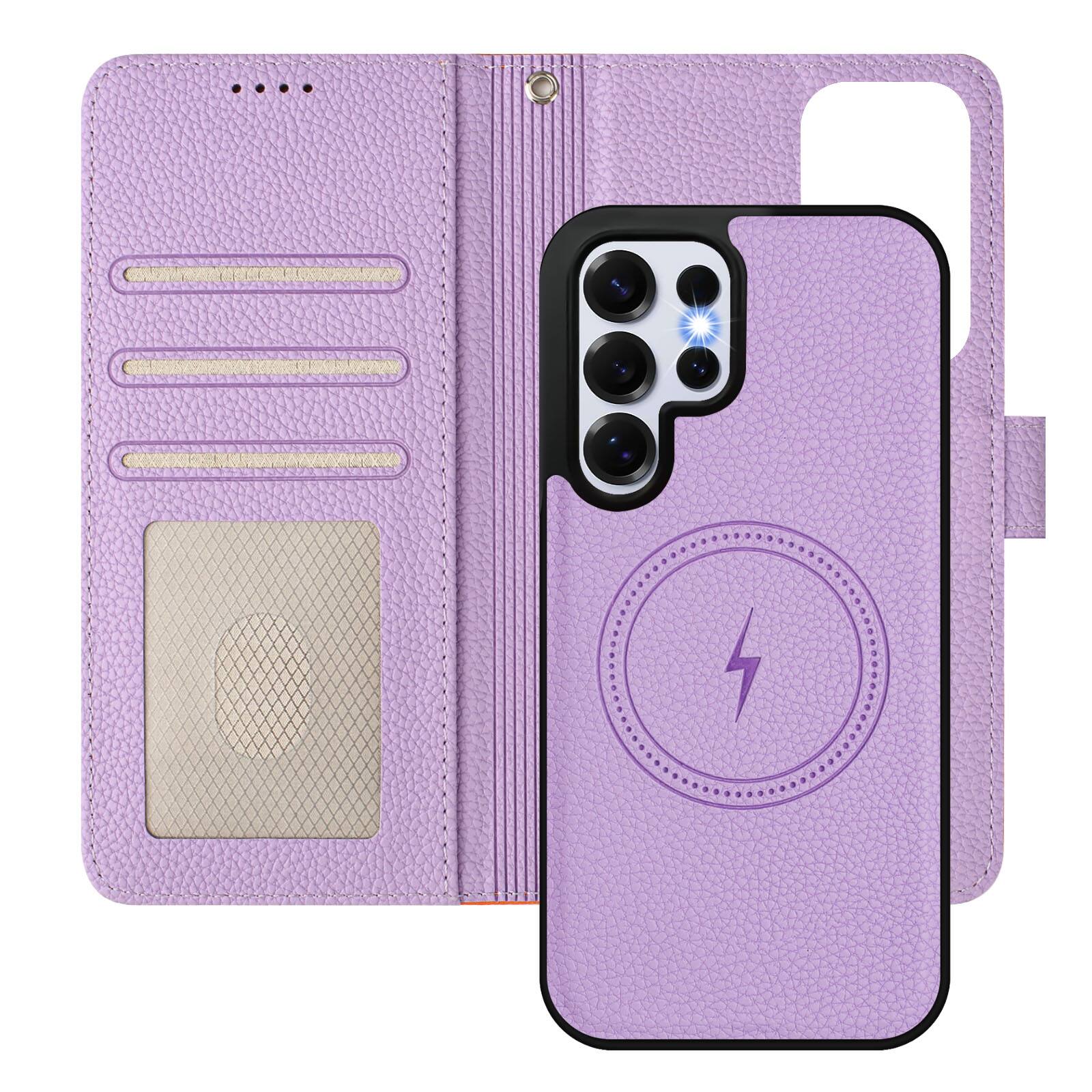Alt View 2. Dteck - Magnetic Detachable 2-in-1 Wallet Case for Samsung Galaxy S25 Ultra,PU Leather Flip Cover with Card Slots & Wrist Strap - Orange.