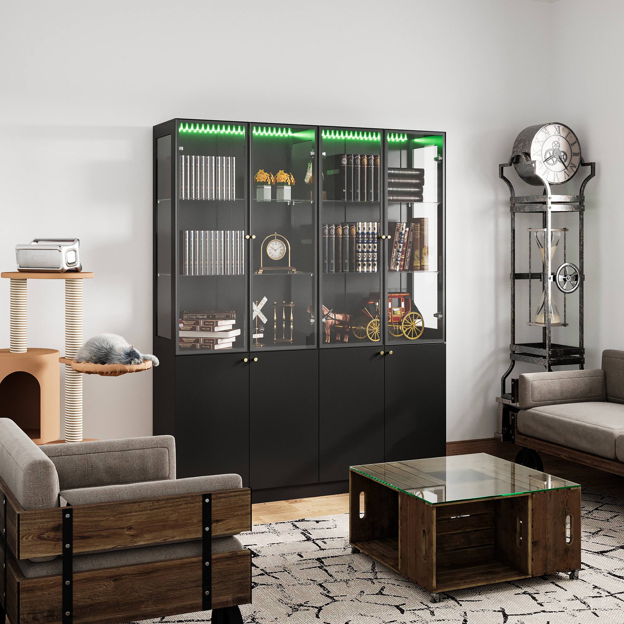 Alt View 2. Famapy - Lighted Display Bookcase with Tempered Glass Doors, Adjustable Shelves, LED Ambient Lighting and Anti-Tip Kit - Black.