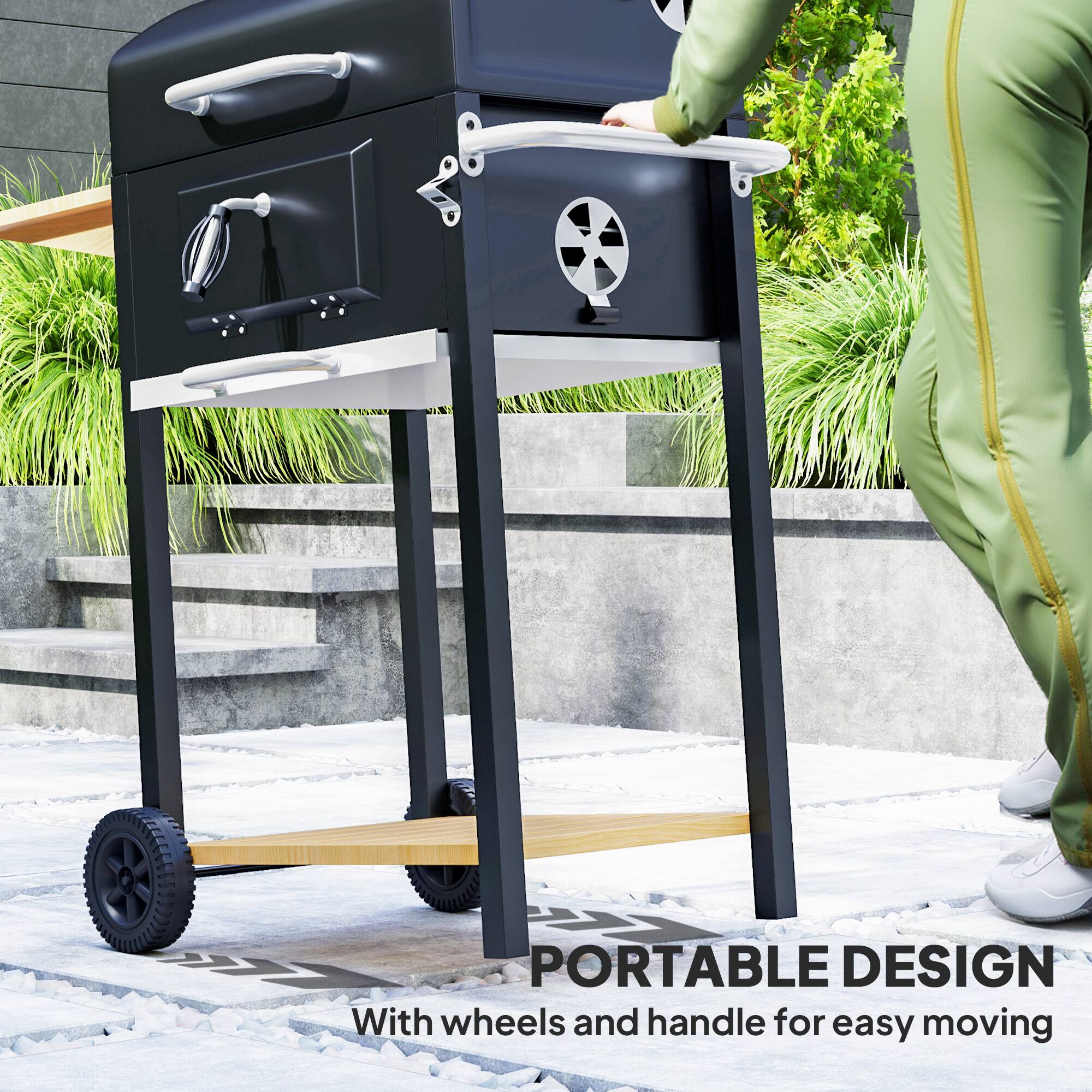 PORTABLE DESIGN  
With wheels and handle for easy moving