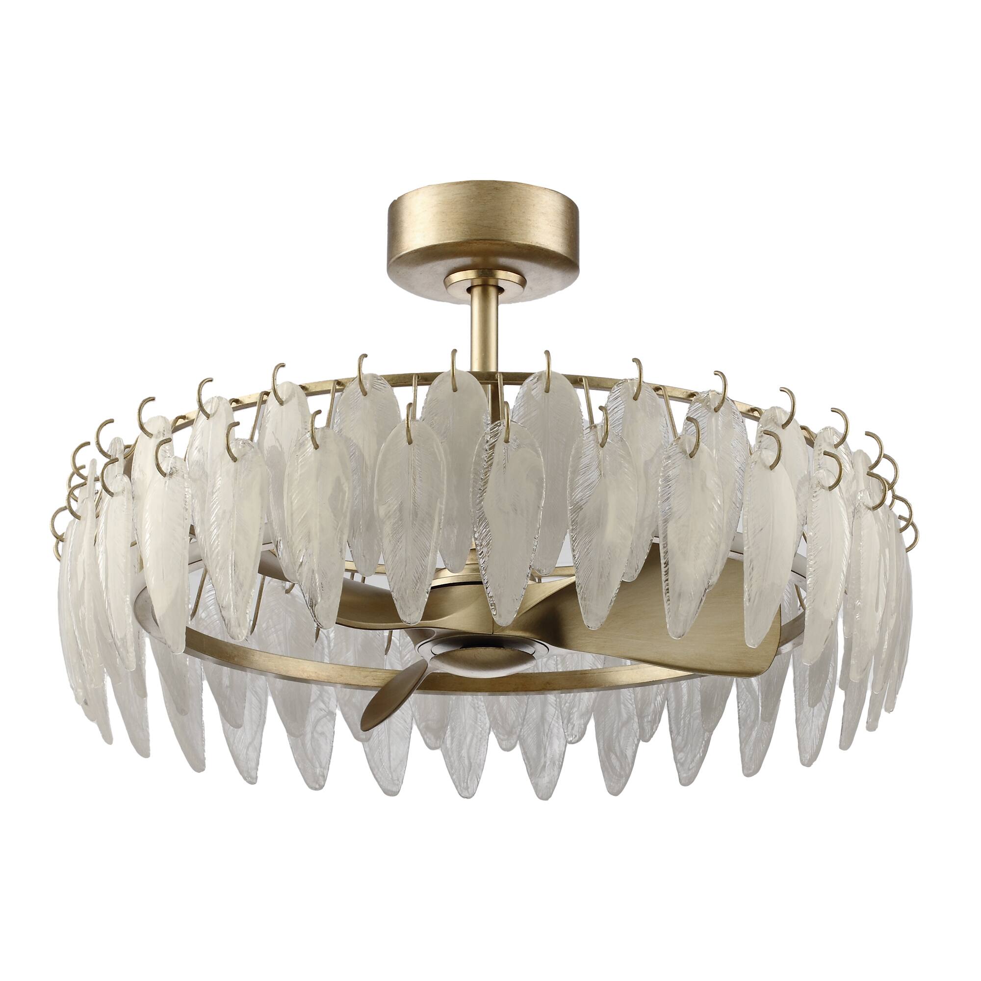 Alt View 7. Parrot Uncle - 32" French Elegant Antique silver Glass Feather LED Fandelier Ceiling Fan with Remote - Antique Silver.