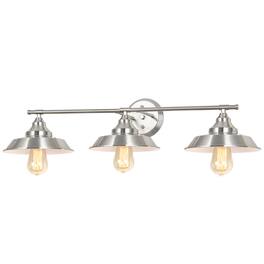 Oumilen - 3‑Light Bathroom Vanity Wall Sconce – Brushed Nickel Industrial Wall Mount Light with Metal Shades
