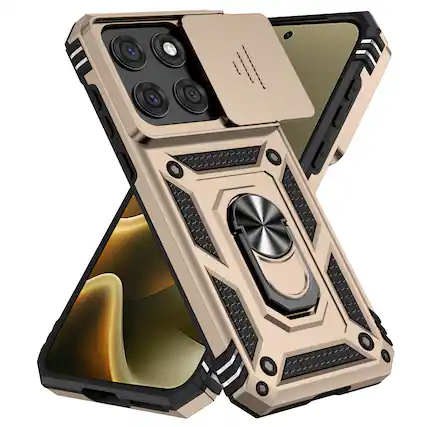 Front. UUCOVER - Shockproof Case for Motorola Edge (2026) Slide Camera Cover Ring Stand TPU+PC Rugged Protective Back Case - Gold.