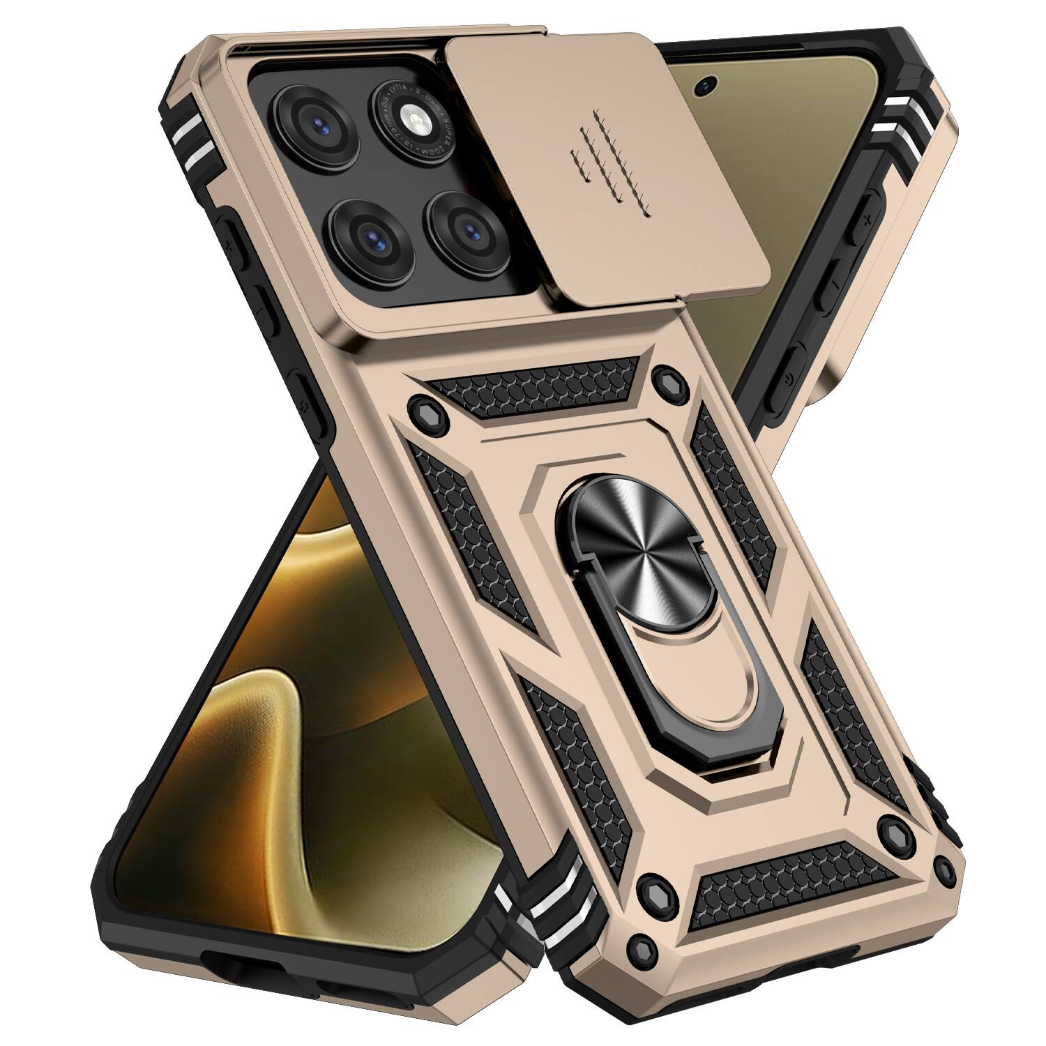 Front. UUCOVER - Shockproof Case for Motorola Edge (2026) Slide Camera Cover Ring Stand TPU+PC Rugged Protective Back Case - Gold.