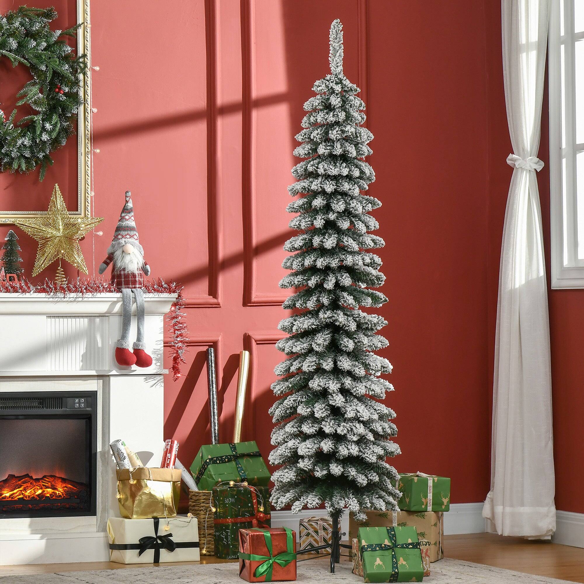 Alt View 4. BreeBe - 6 ft Tall Unlit Snow Flocked Artificial Christmas Tree - Green.