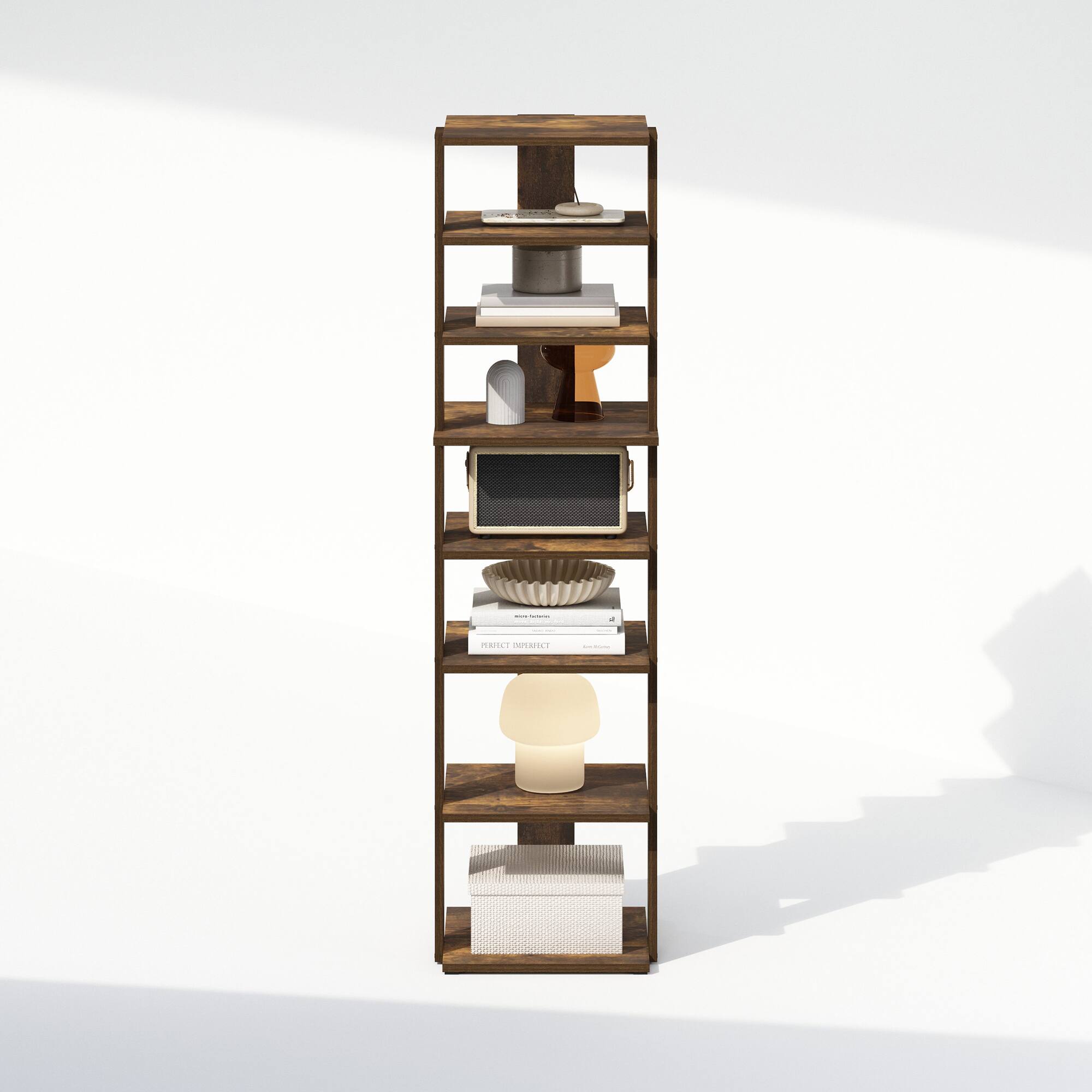 Alt View 4. Furinno - Compact 8-Tier Vertical Space Saving Free Standing Corner Shelf, Display Rack, Amber Pine - Amber Pine.