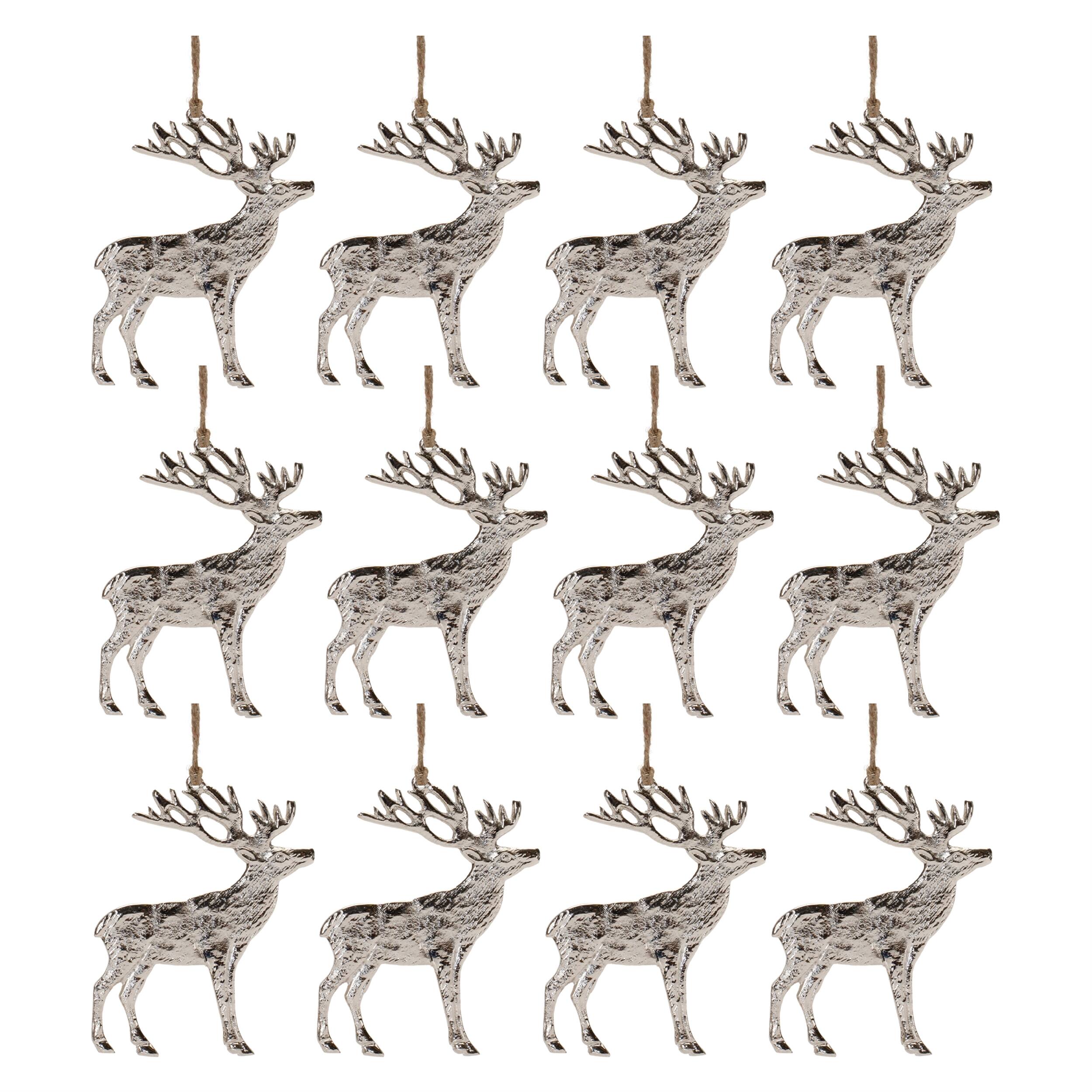 Left. BreeBe - Rustic Silver Metal Deer Ornament (Set of 12) - Silver.