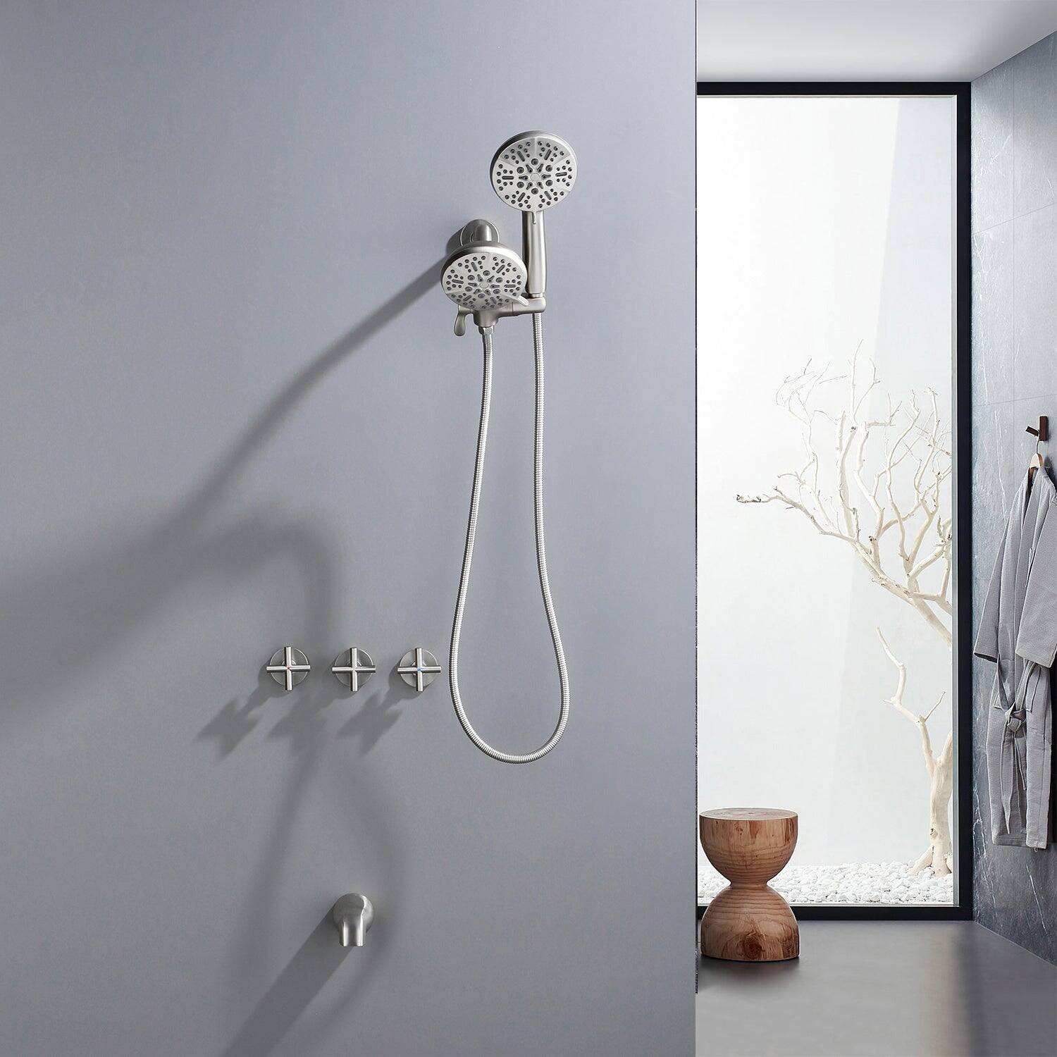 Alt View 2. Boyel Living - Brushed Nickel Shower Set with Three Handle Control and Seven Function Dual Shower Heads - Brushed Nickel.