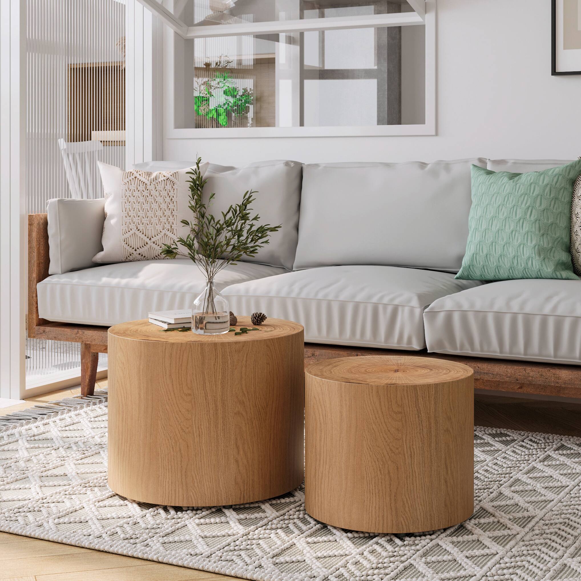Angle. Loheer - Loheer Nesting Coffee Table Set of 2 Natural Wood Tree Ring Round Tables - Natural Wood.