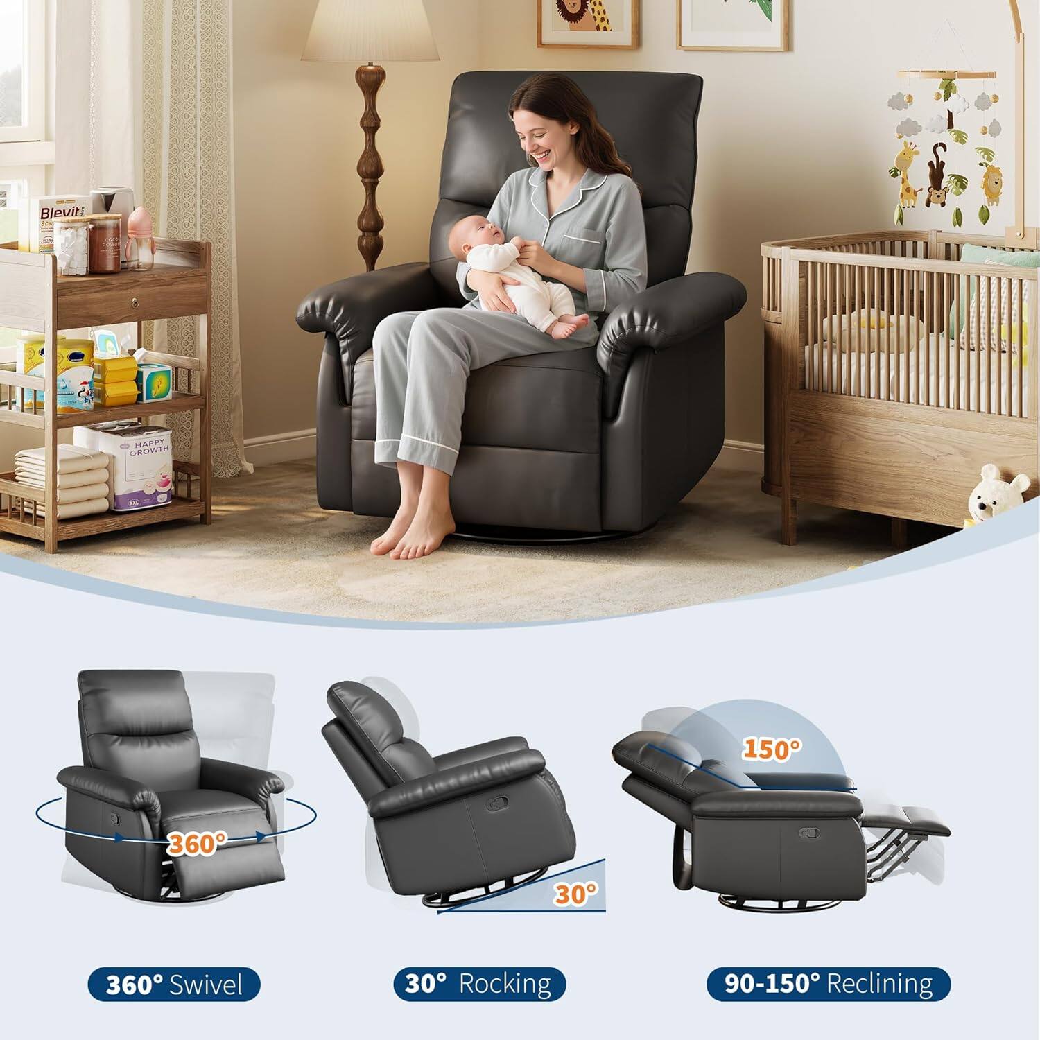 Blevit NAPFY LEOWEM 150  
360° Swivel  
30° Rocking  
90-150° Reclining