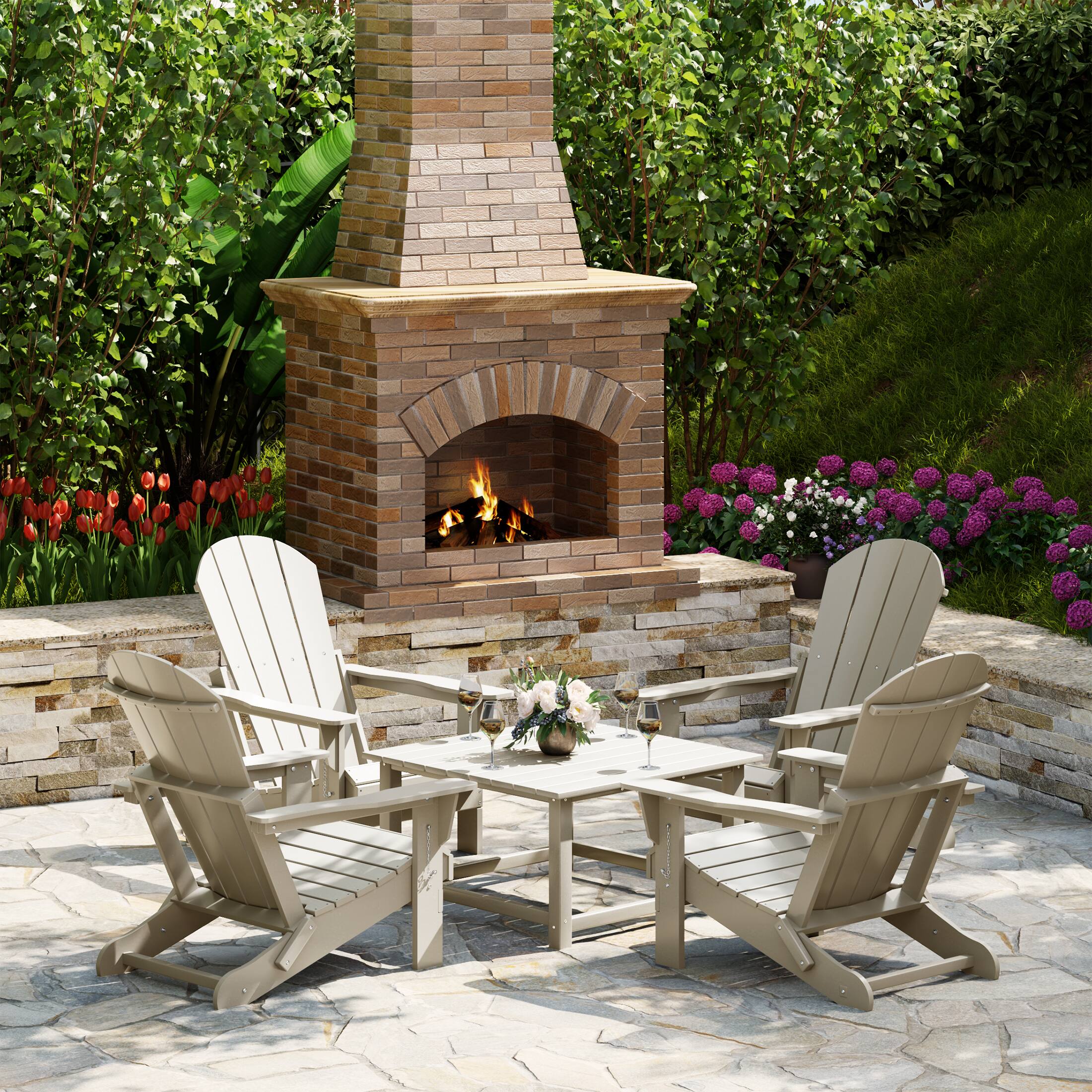 Angle. WestinTrends - WestinTrends Malibu 5-Piece HDPE Adirondack Chair Outdoor Patio Square Table Conversation Set - Sand.