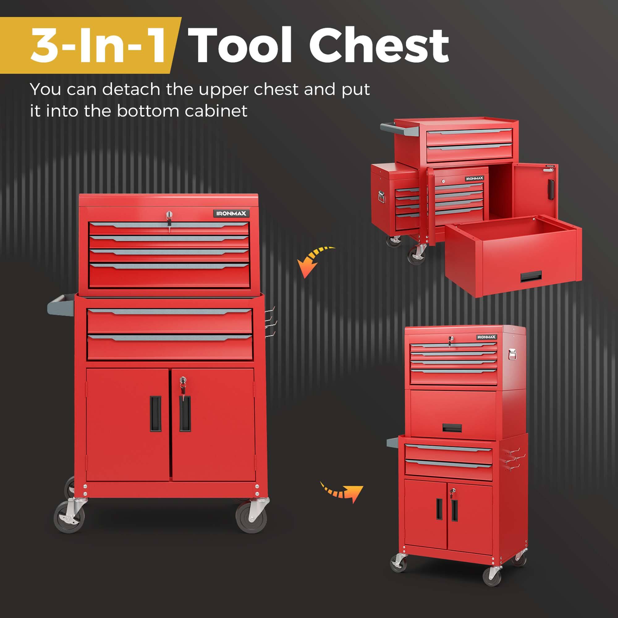 3-In-1 Tool Chest

You can detach the upper chest and put it into the bottom cabinet