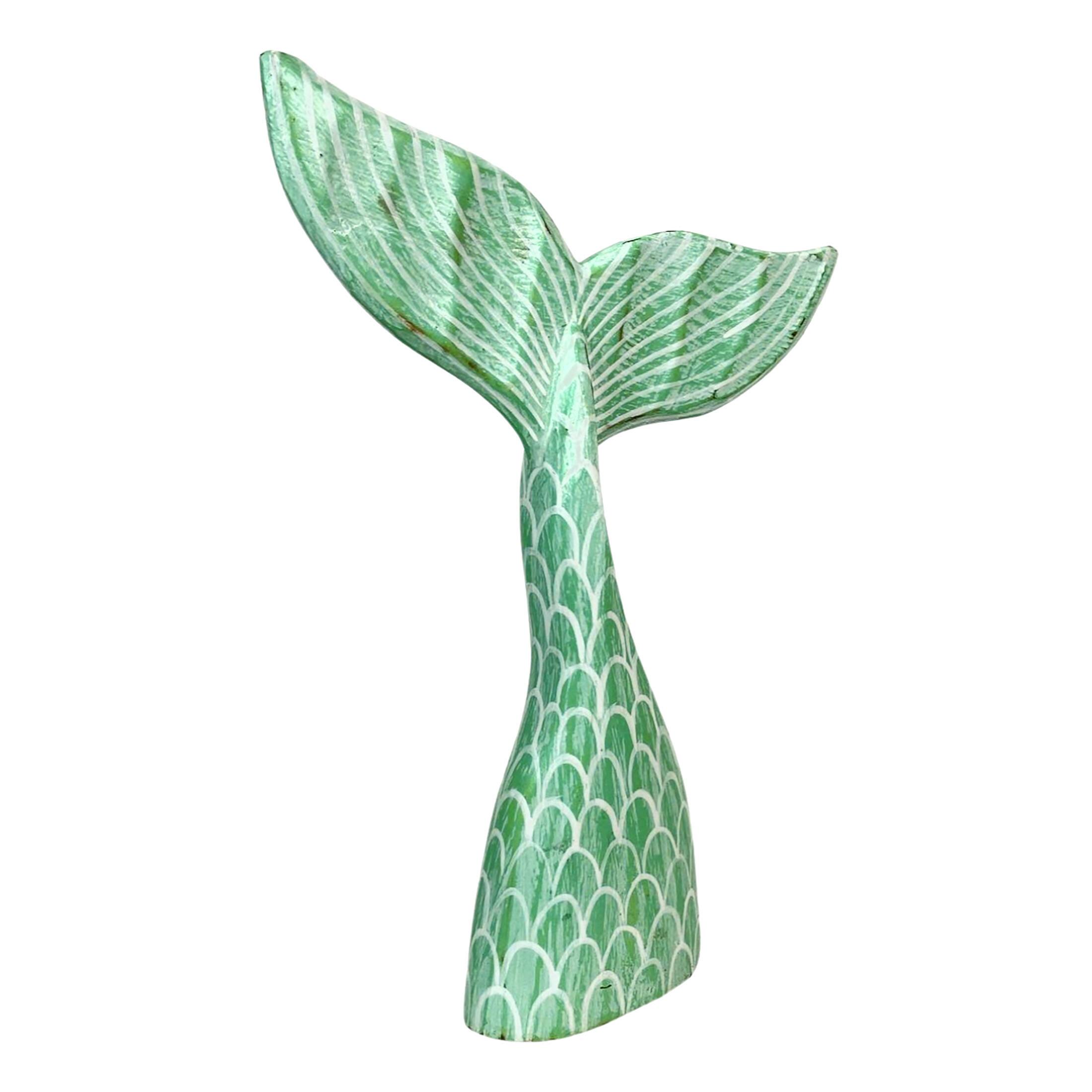 Alt View 1. Things2Die4 - Turquoise Wood Mermaid Tail Sculpture 13.75" Coastal Table Decor Ocean Art - Turquoise.