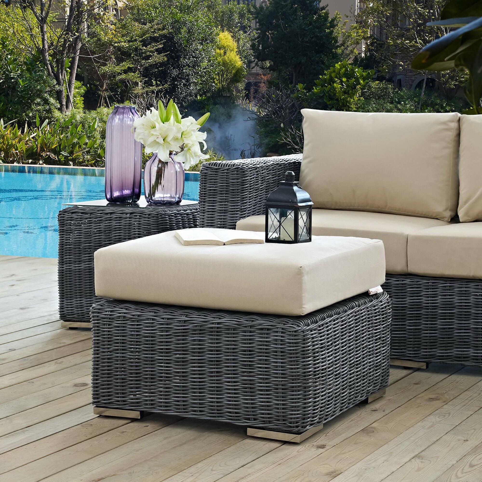 Front. Modway - Summon Outdoor Patio Sunbrella® Ottoman by Modway - Canvas Antique Beige.