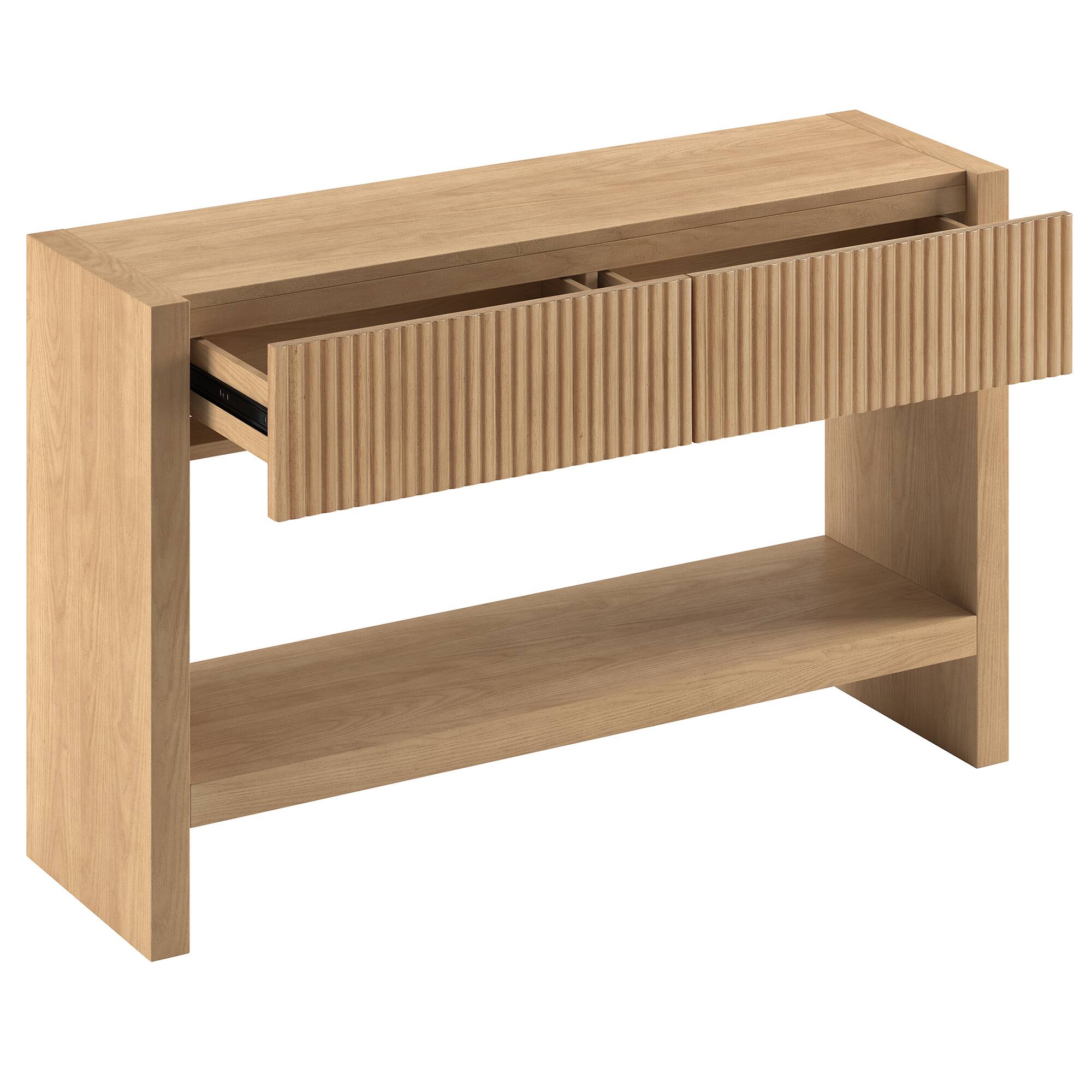 Alt View 1. Hudson&Canal - Manzanita 48" Wide Rectangular Solid Wood Fluted Console Table - Tan.
