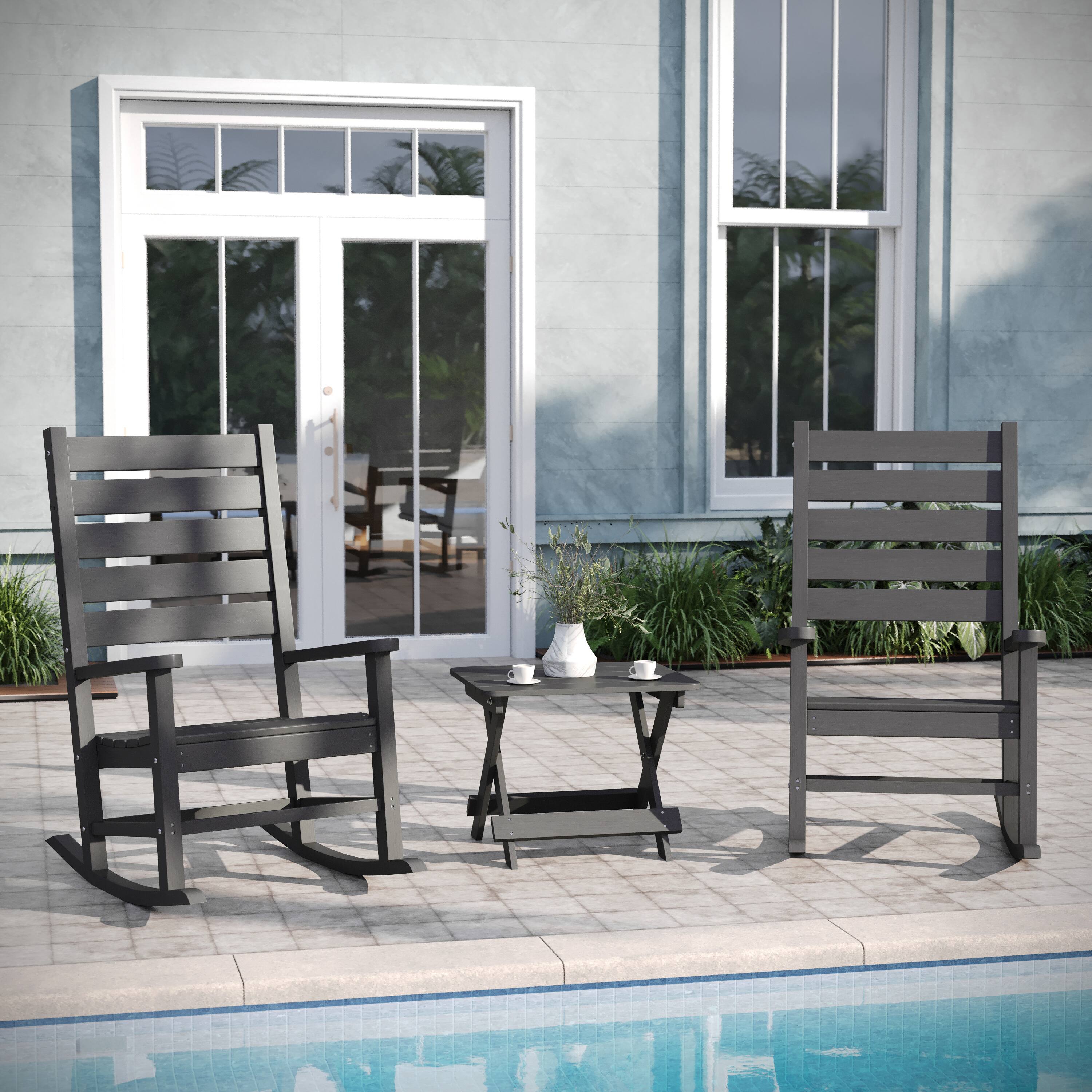 Alt View 1. Emma + Oliver - Florian 3-Piece Indoor/Outdoor Set with 2 Modern-Style Rocking Chairs with Matching End Table for All-Weather Use - Gray.