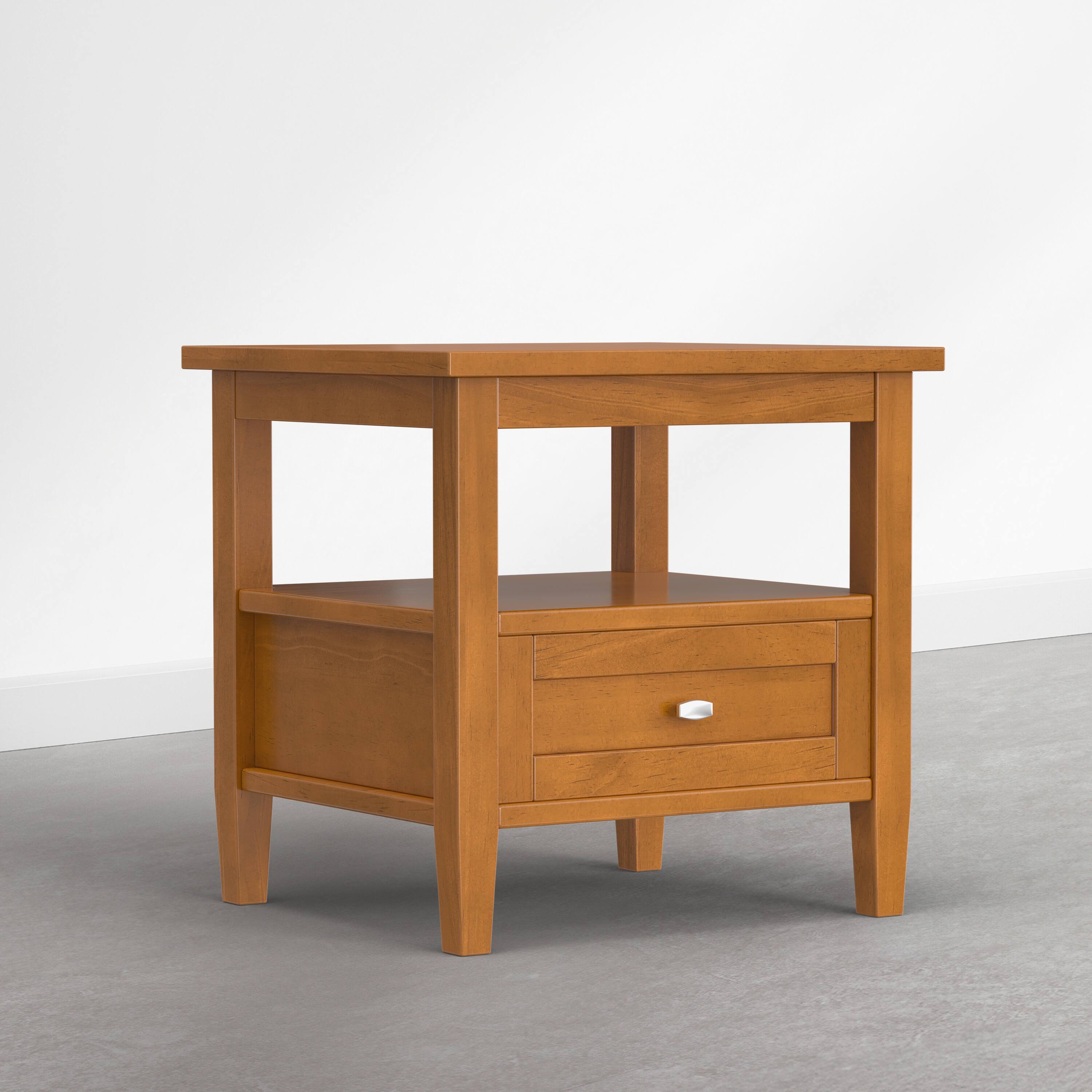 Angle. Simpli Home - Warm Shaker 20 inch Wide Solid Wood End Table, Warm Honey Brown - Warm Honey Brown.