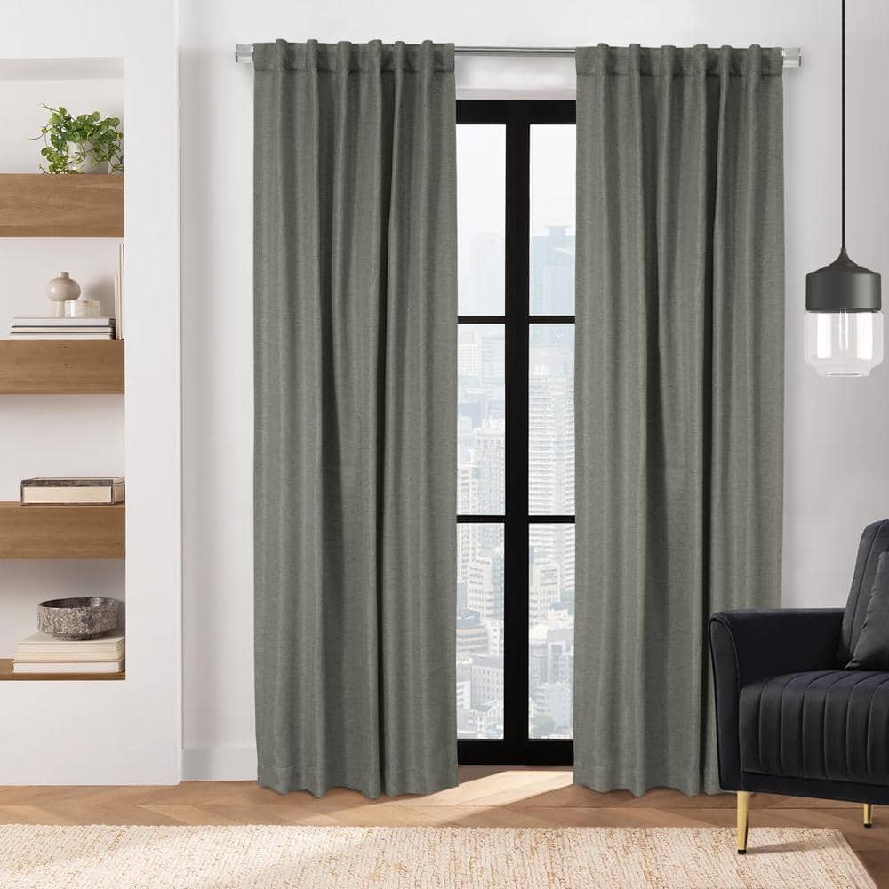 Commonwealth Home Fashions - Thermalogic Galati Room Darkening Trendy Textured Herringbone Motif Dual Header Curtain Panel 52" x 108" - Charcoal