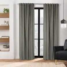 Front. Commonwealth Home Fashions - Thermalogic Galati Room Darkening Trendy Textured Herringbone Motif Dual Header Curtain Panel 52" x 108" Charcoal - Charcoal.