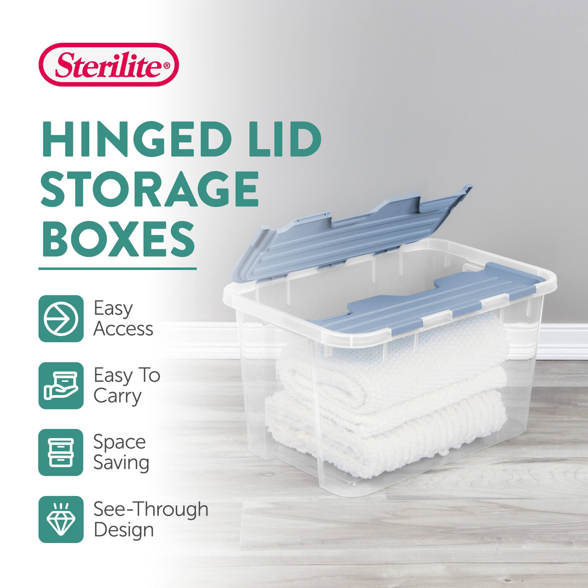 Sterilite HINGED LID STORAGE BOXES

Easy Access
Easy To Carry
Space Saving
See-Through Design