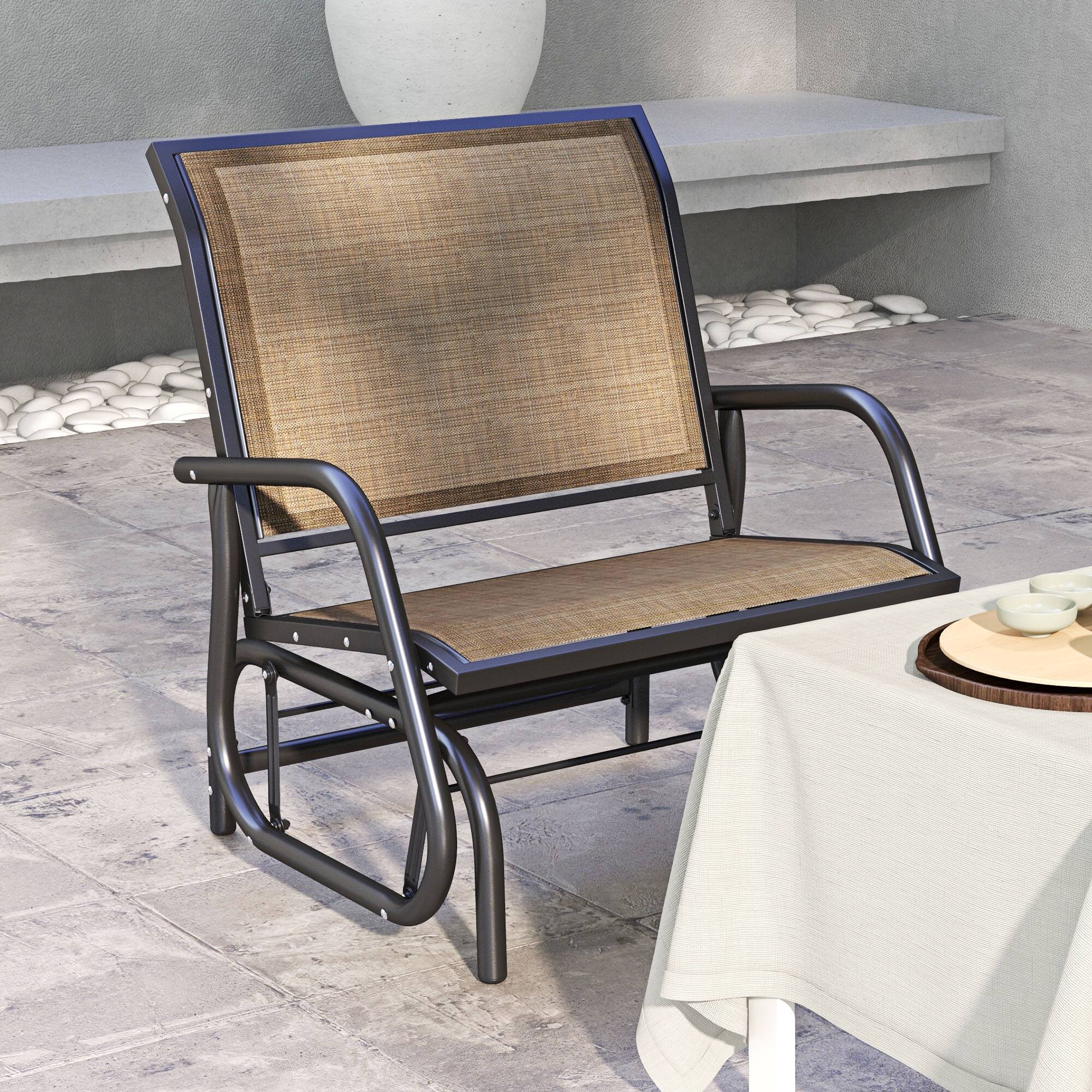 Alt View 1. Outsunny - Glider Chair, Steel Swing Chai with Curved Armrests for Porch, Garden, Poolside - Light Mixed Brown.