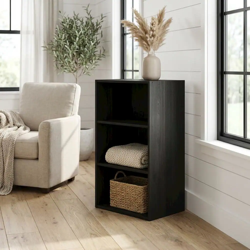 Angle. FurniFact - Espresso 3-Tier Open Shelf Bookcase with Storage Organizer - Espresso.