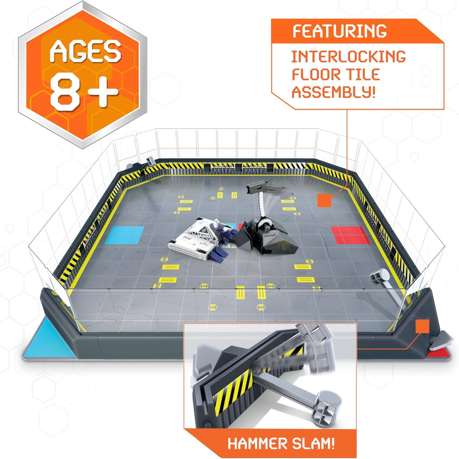 AGES 8+  
FEATURING INTERLOCKING FLOOR TILE ASSEMBLY!  
HAMMER SLAM!