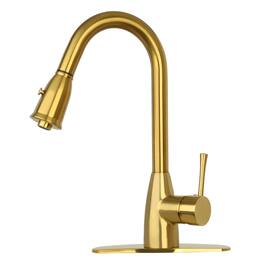 Akicon - One-Handle Solid Brass Kitchen Faucet with Pull Down Sprayer - Brushed Gold