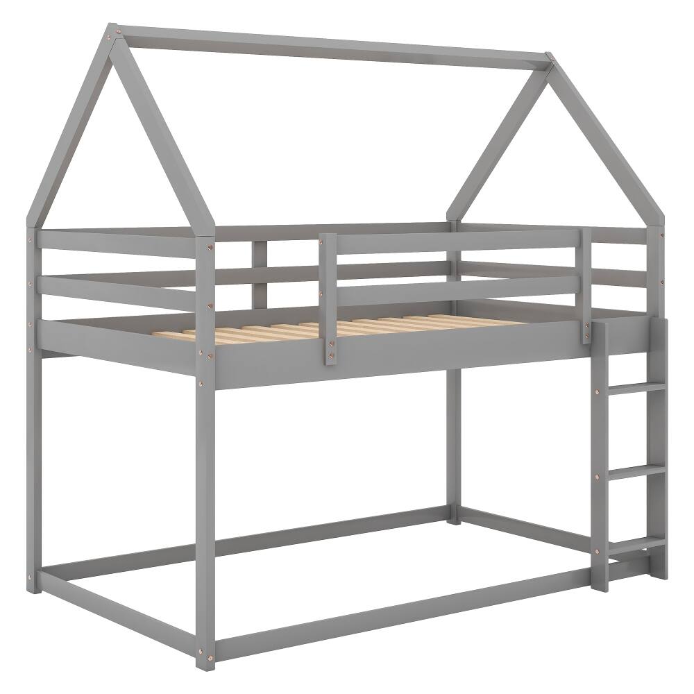 Alt View 10. Loheer - Loheer Twin Over Twin Bunk Bed Low Profile House Bed Frame Gray - Gray.