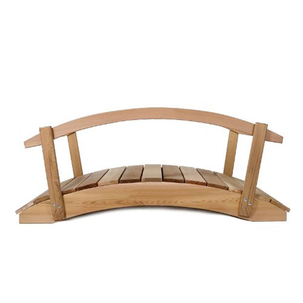 Front. All Things Cedar - All Things Cedar Wooden Bridge, Garden Walkway with Side Rails, 4 Ft, Natural - Natural.