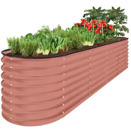 Front. Best Choice Products - Best Choice Products 8x2x2ft Metal Raised Garden Bed, Oval Outdoor Planter Box w/ 4 Support Bars - Terracotta - Terracotta.