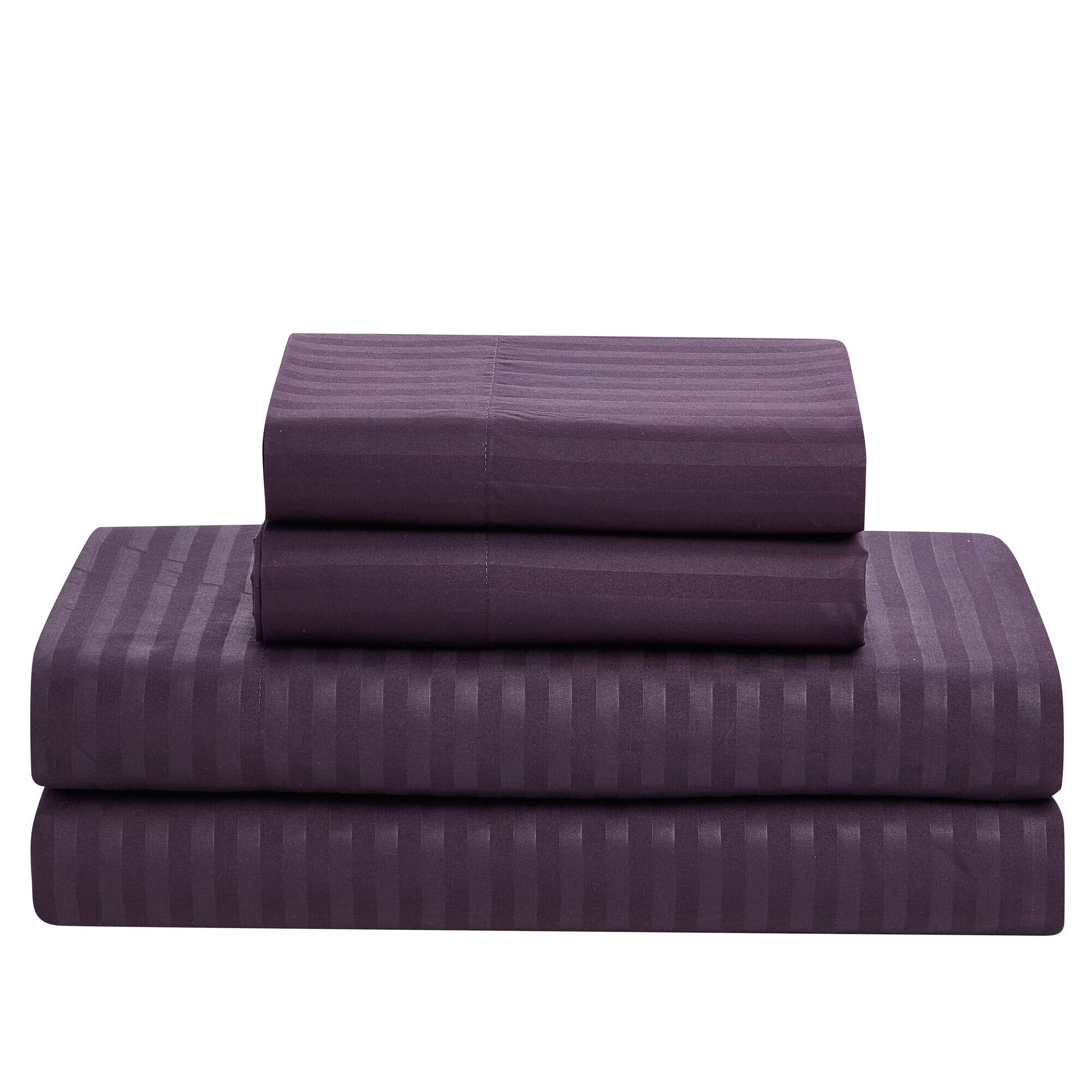 Back. Sweet Home Collection - 8 Piece Embossed Dobby Stripe Bed in a Bag All Season Complete Set with Sheets - Queen - Purple.