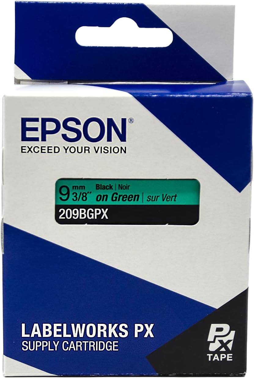 EPSON  
EXCEED YOUR VISION  

9 mm 3/8" Black | Noir on Green | sur Vert  
209BGPX  

LABELWORKS PX  
SUPPLY CARTRIDGE  

PX TAPE