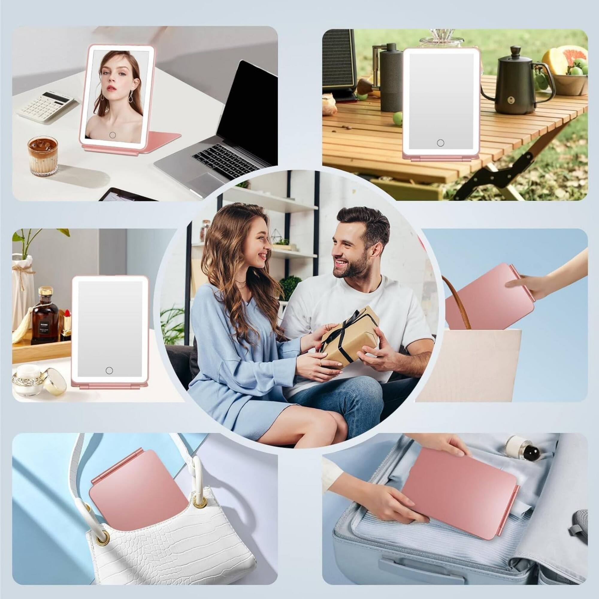 Alt View 2. FASCINATE - Rechargeable Travel Makeup Mirror with 72 LEDs - Rose Gold.