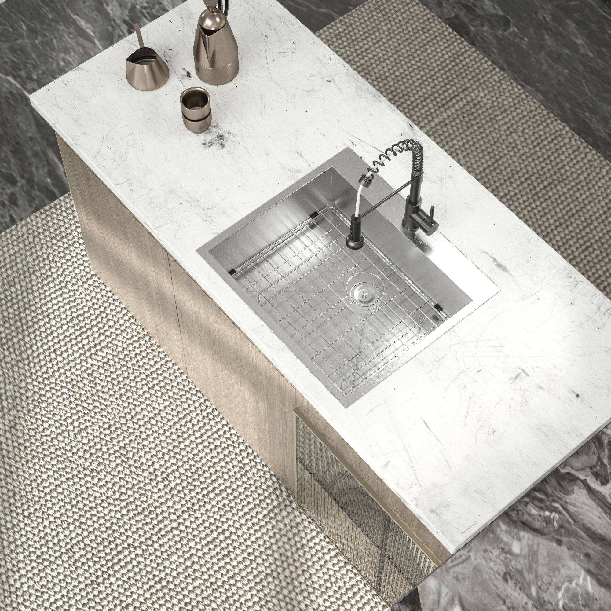 Left. Lordear - 25"x22"x9" Topmount Sinks 16 Gauge Single Bowl Stainless Steel Kitchen Sink - Stainless steel.