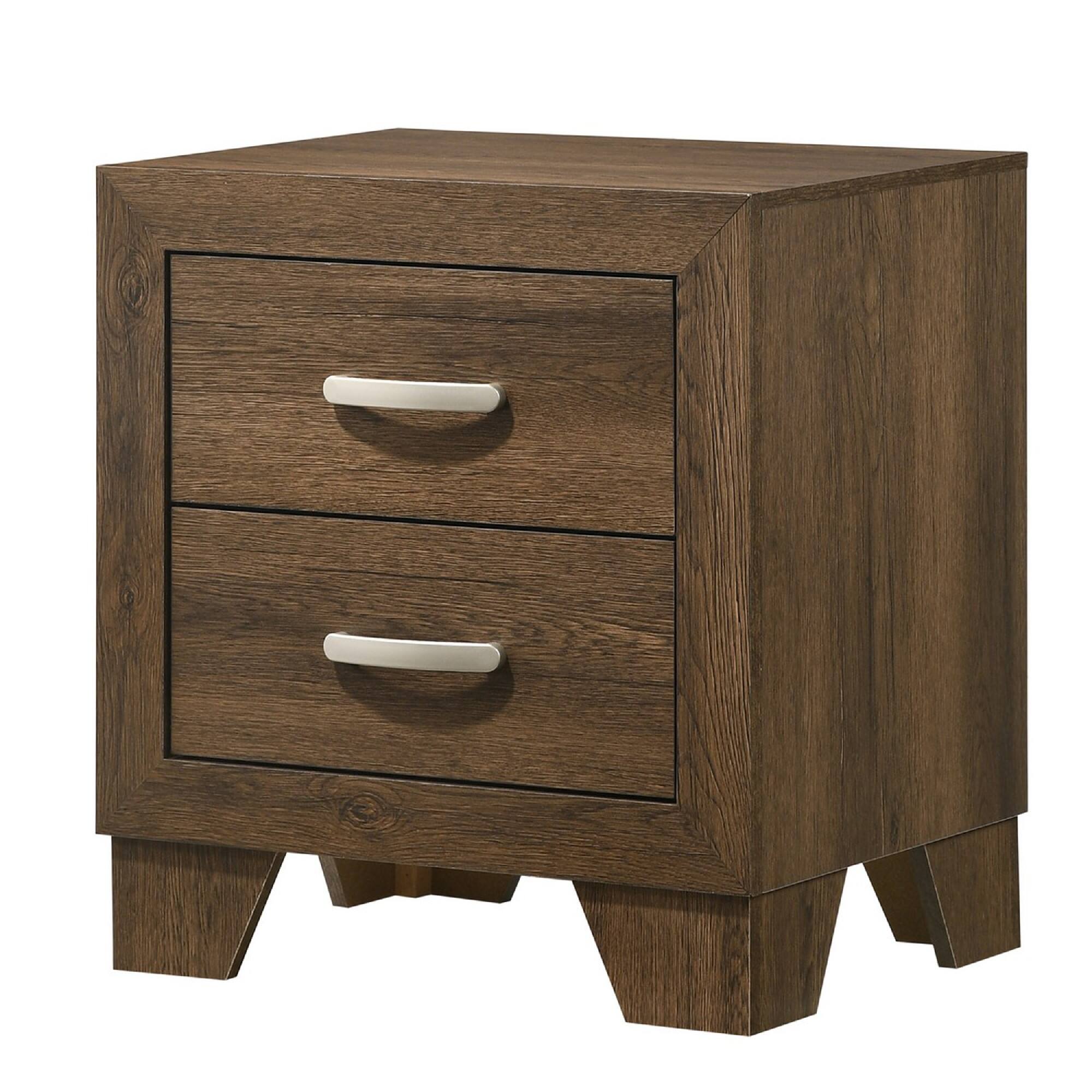 Front. Manhattan Lane - Transitional Style Wooden Nightstand with 2 Drawers and Metal Handles - Brown.