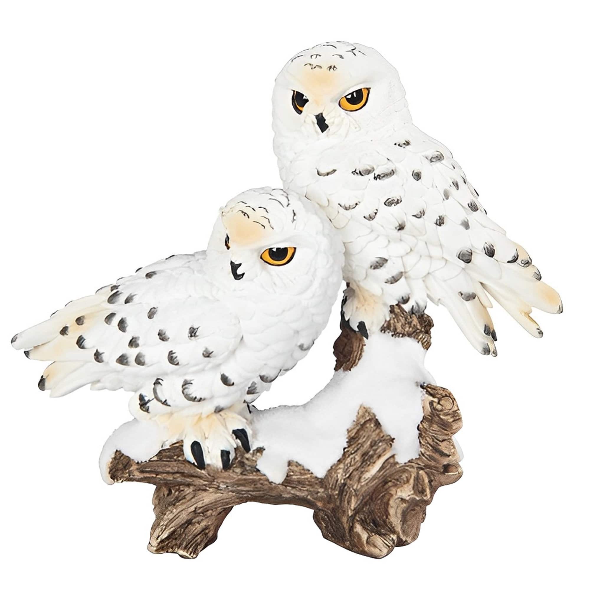 FC Design - 6"W Snowy Owl Couple Standing on Tree Trunk Figurine Statue Office Desk Tabletop Home Decor Gift - Multi-Color