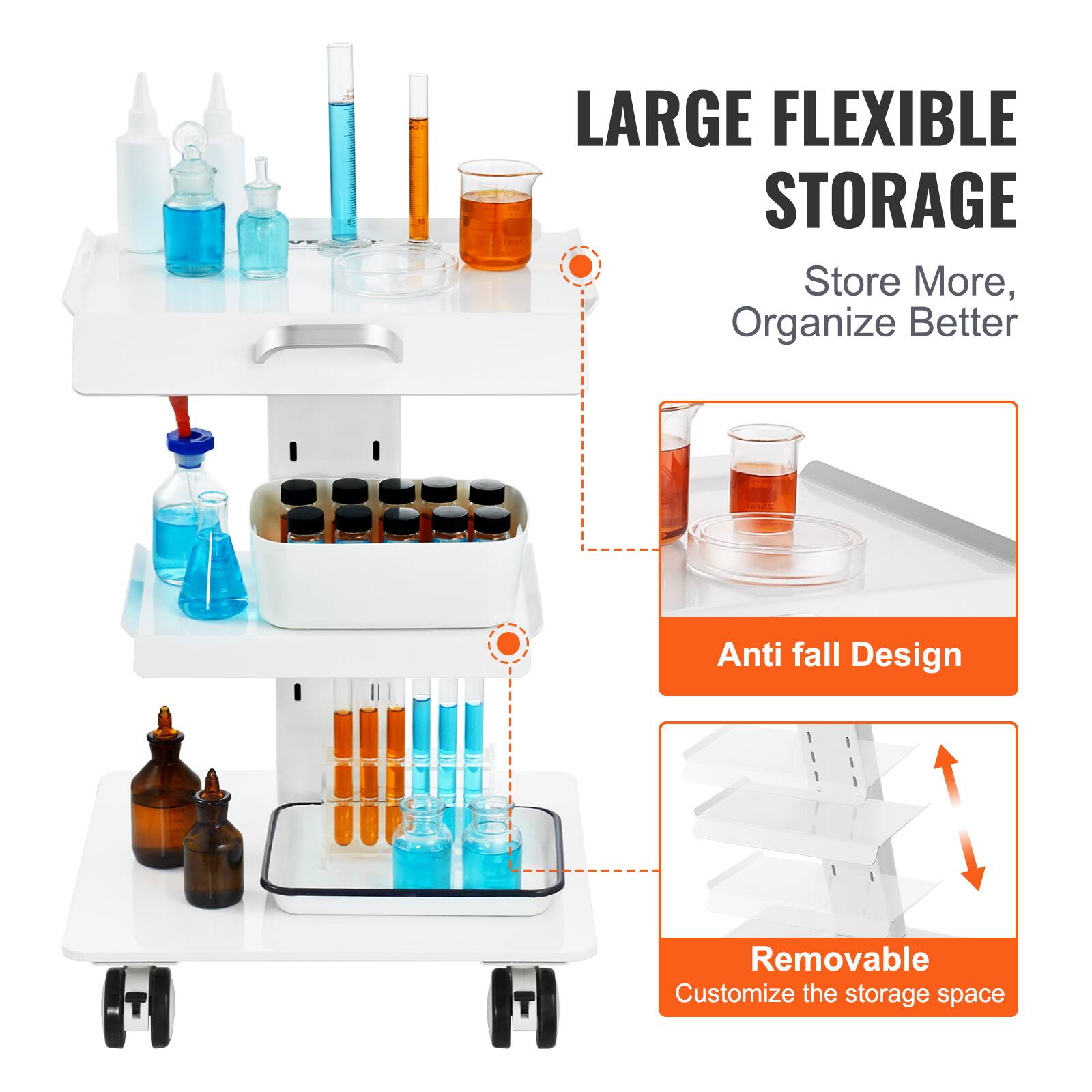LARGE FLEXIBLE STORAGE
Store More, Organize Better
Anti fall Design
Removable
Customize the storage space