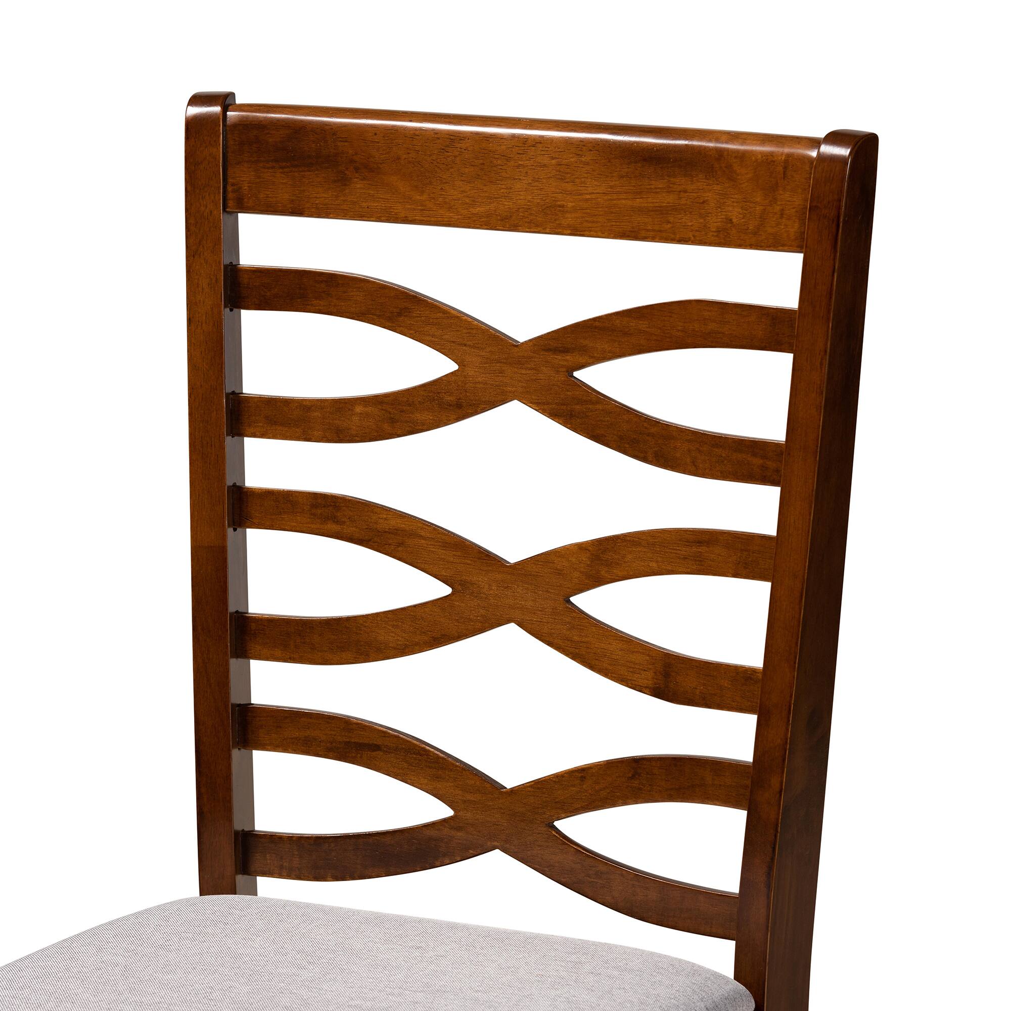 Back. Baxton Studio - Lanier Modern Fabric Upholstered and Finished Wood 2-Piece Dining Chair Set - Grey/Walnut Brown.