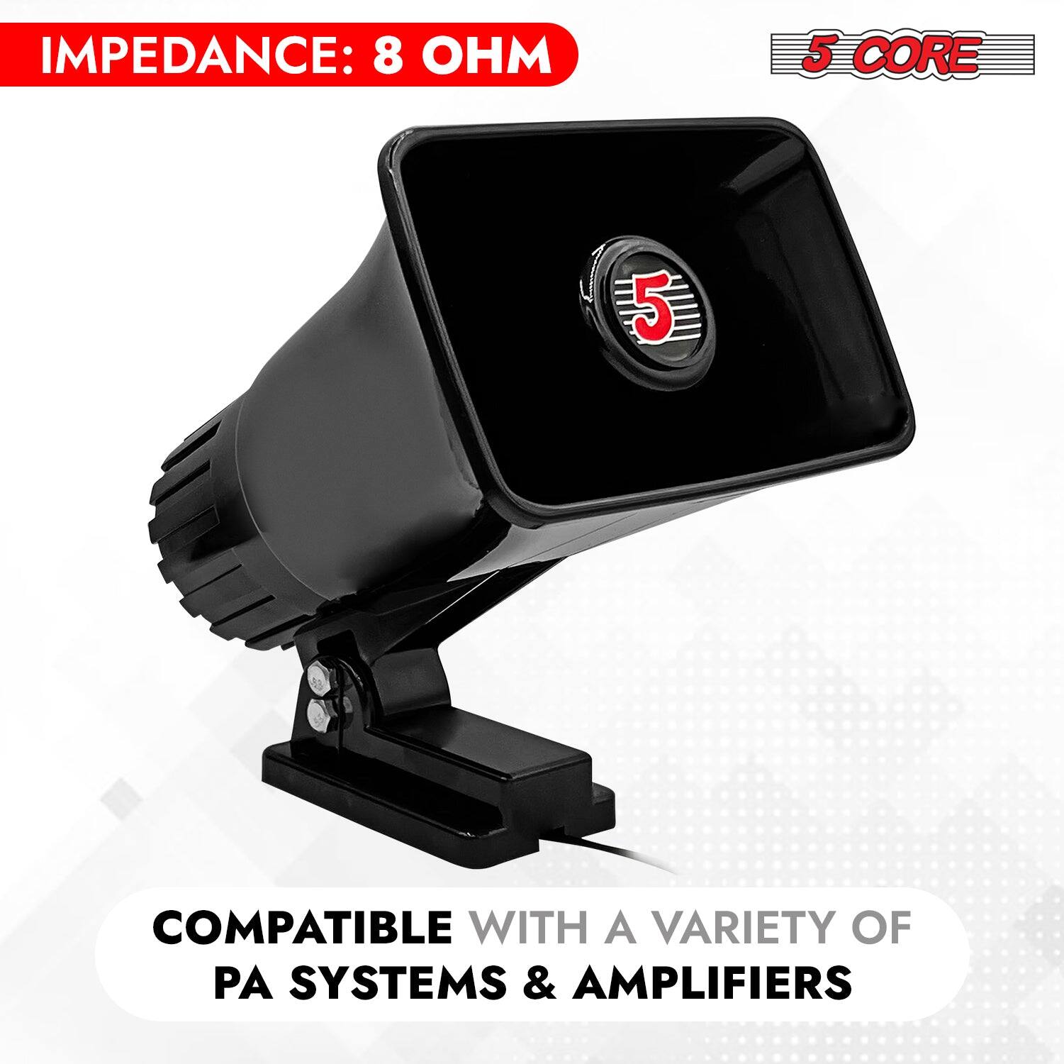 IMPEDANCE: 8 OHM

5 CORE

COMPATIBLE WITH A VARIETY OF PA SYSTEMS & AMPLIFIERS