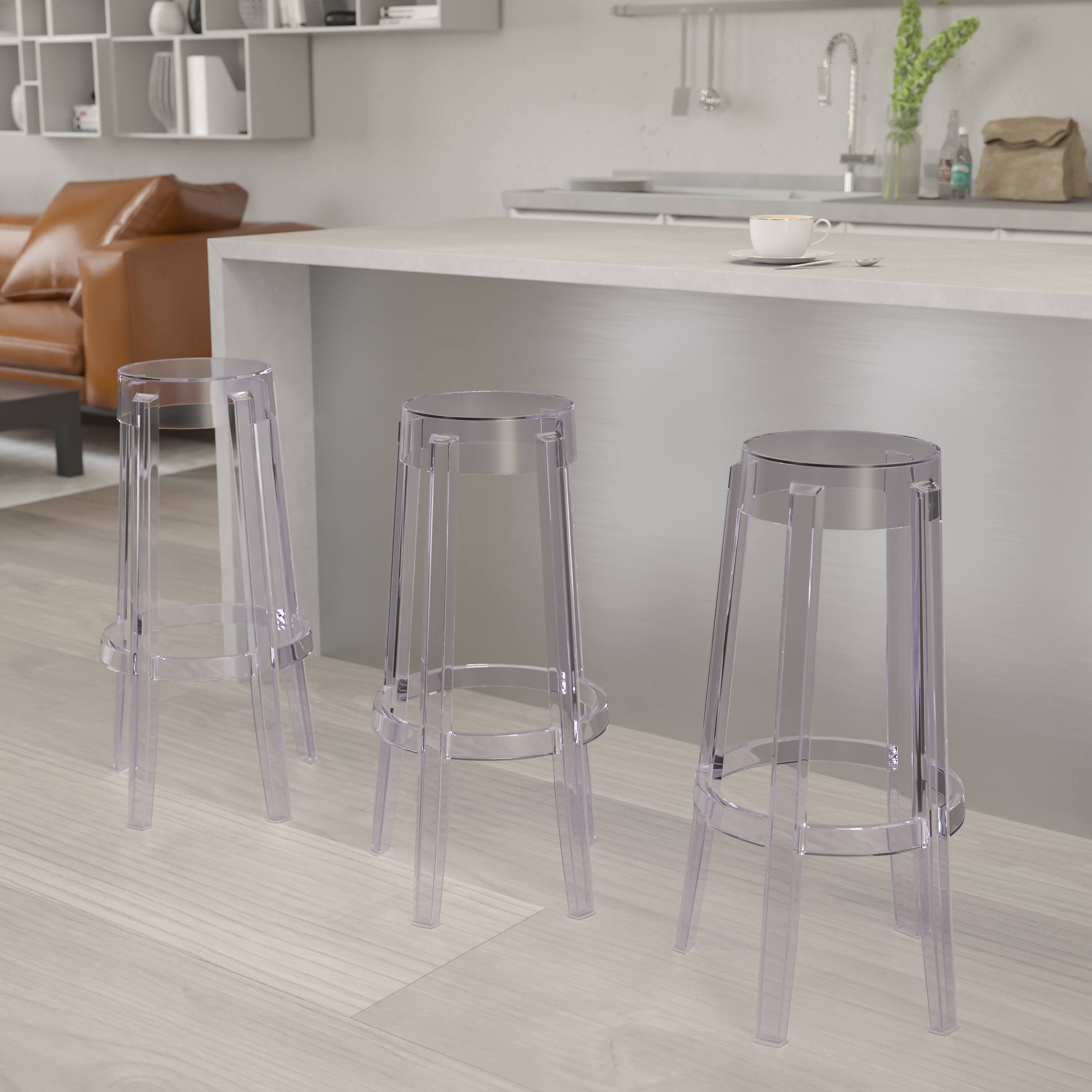 Front. Emma + Oliver - 29.75'' High Transparent Barstool - Clear.