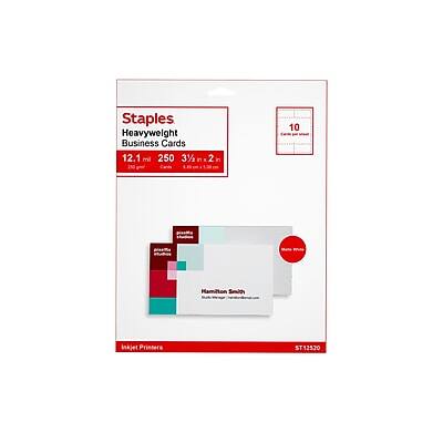 Staples Heavyweight Business Cards  
12 mil 250 3½ in x 2 in  
Hamilton Smith Inkjet Printers  
ST12520  
$11.59
