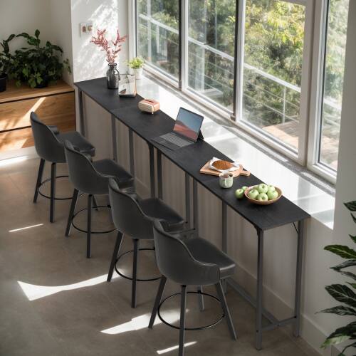 Alt View 5. Winado - 43"-71" Wooden Top Bar Long Counter Height Pub Table with Robust Metal Frame and Easy-Clean Surface Scratch for Bar - Black-63"x39"x15".