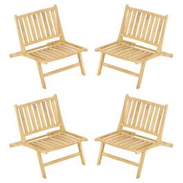 Gymax - 4PCS Teak Wood Outdoor Reclining Chair Mid Century Accent Chair w/ Backrest - Natural